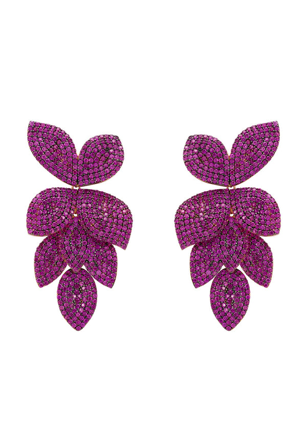 Petal Cascading Flower Earrings Rosegold Ruby Cz