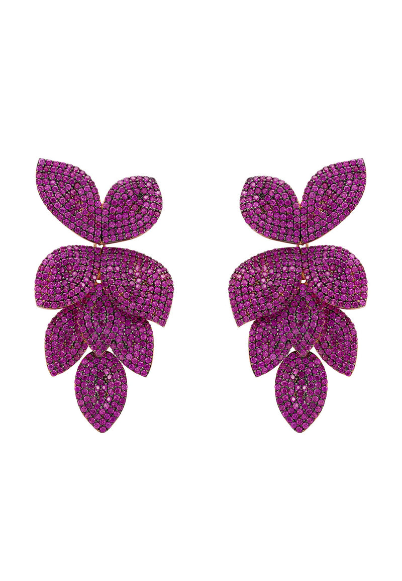 Petal Cascading Flower Earrings Rosegold Ruby Cz