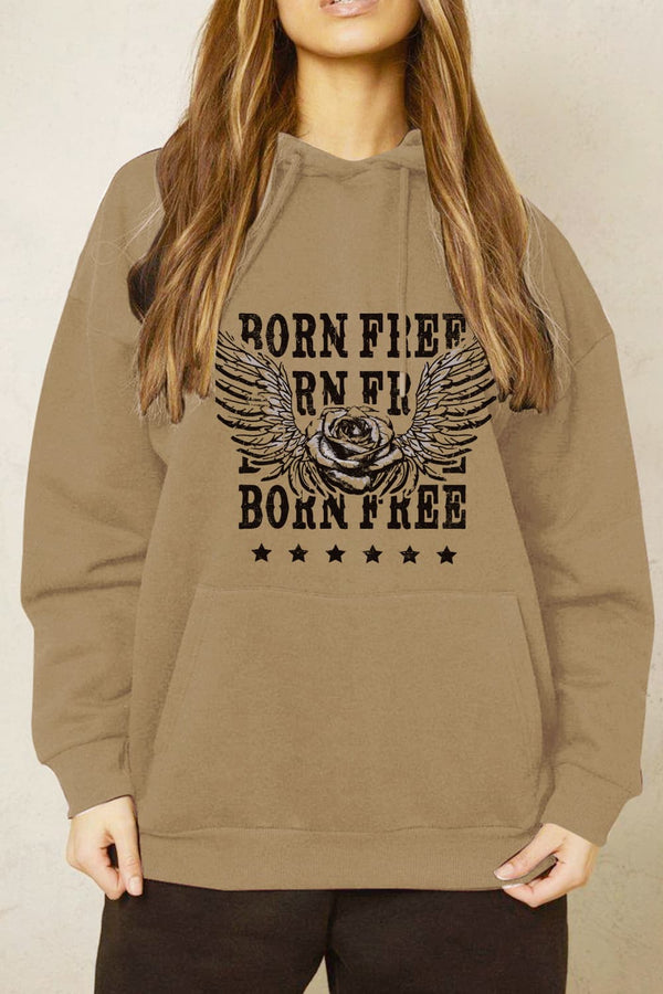 Simply Love Full Size BORN FREE Graphic Hoodie