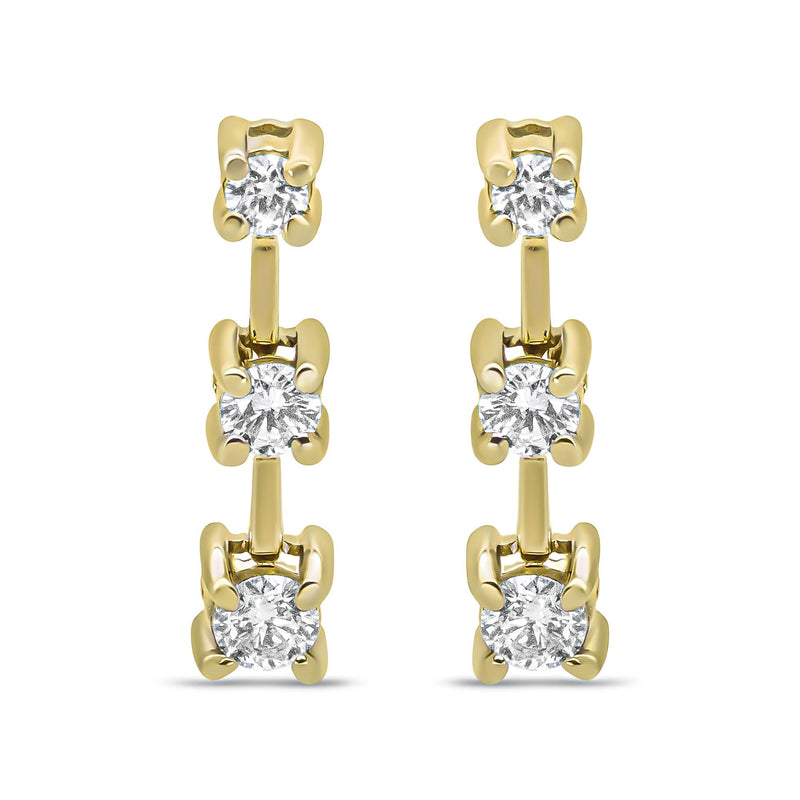 14K Yellow Gold 1/2 Cttw Round Diamond 3 Stone Graduated Linear Drop Past, Present and Future Stud Earrings (H-I Color,