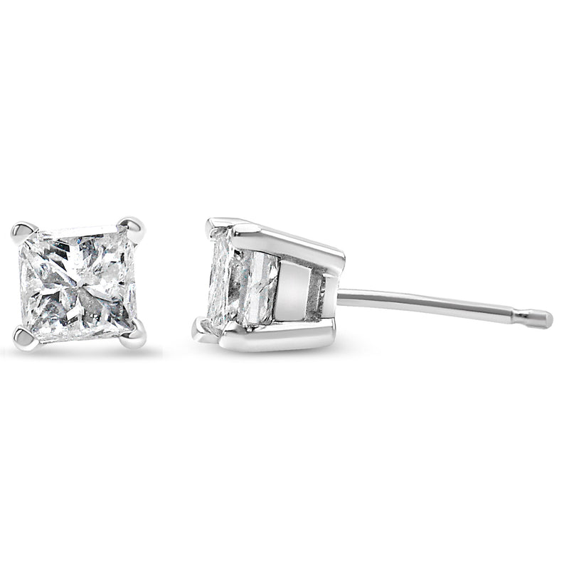 AGS Certified 1/4 Cttw Princess-Cut Square Diamond 4-Prong Solitaire Stud Earrings in 14K Yellow Gold (J-K Color, SI2-I1