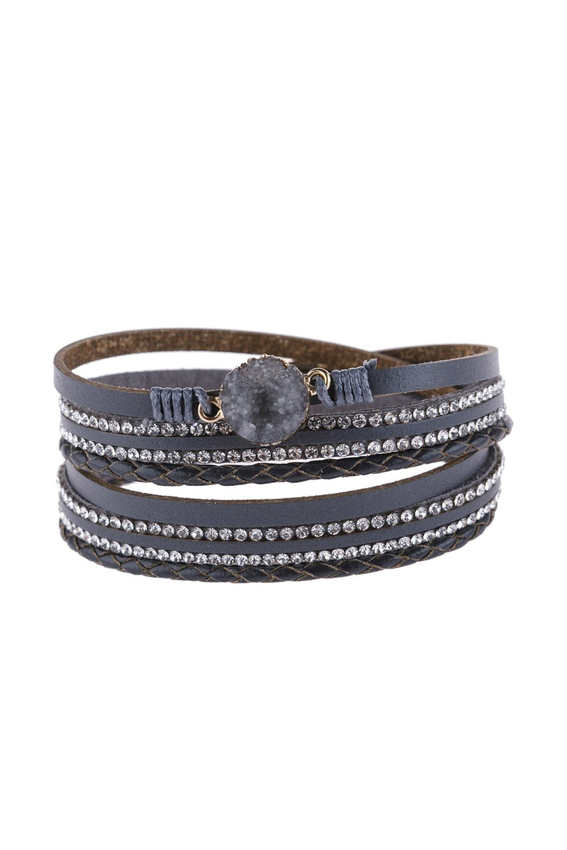 Hdb2983 - Rhinestone Encrusted Druzy Wrap Bracelet