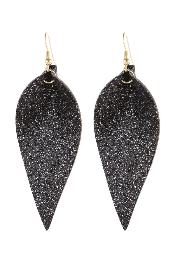 Hde3058 - Pinched Glittery Leather Drop Earring