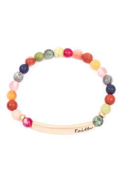 Hdb3222 - "Faith" Bar Charm Beaded Bracelet