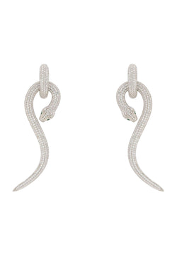 Anaconda Snake Drop Earrings Silver White