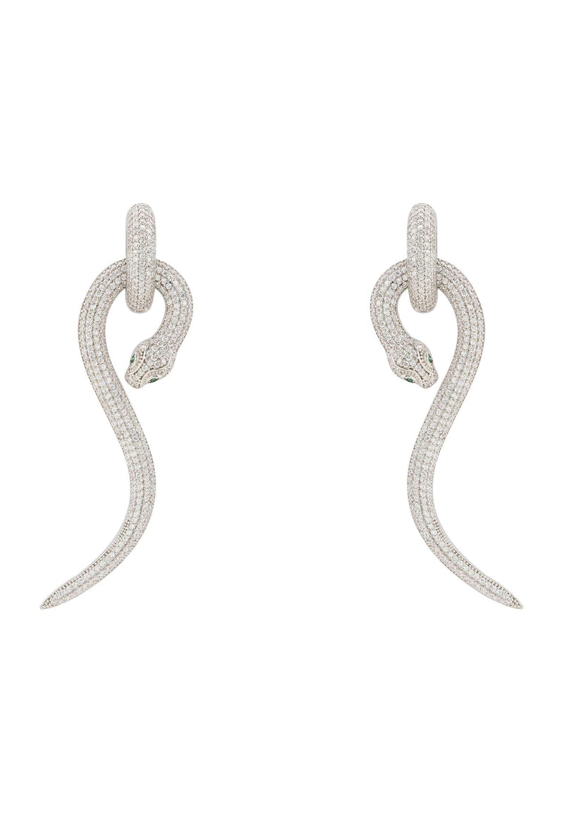 Anaconda Snake Drop Earrings Silver White