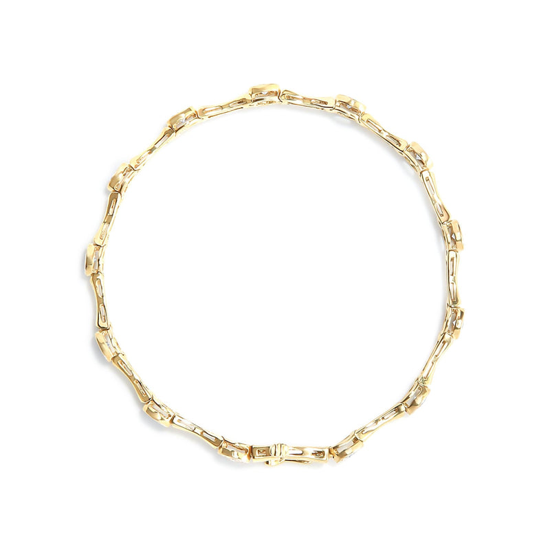 10K Yellow Gold Plated .925 Sterling Silver 1.0 Cttw Miracle Set Diamond Bezel Style Station Link Bracelet (H-I Color, I