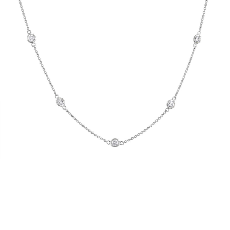 14K White Gold Diamond Station Necklace (1 1/10 Cttw, H-I Color, VS2-SI1 Clarity)