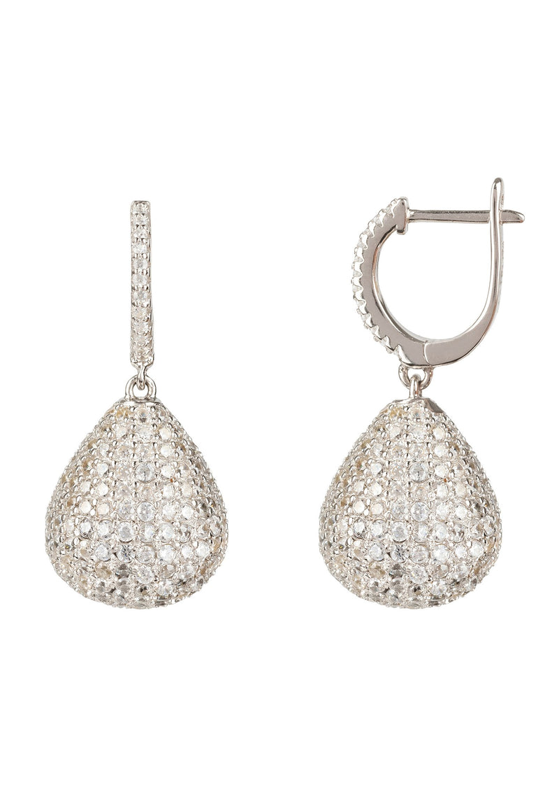 Valerie Pear Drop Gemstone Earrings Silver White CZ