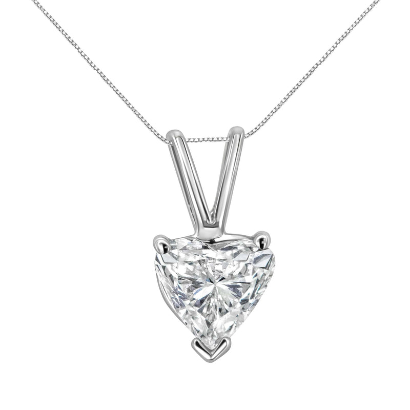 14K White Gold 1/5 Cttw 3-Prong Set Heart Shaped Solitaire Lab Grown Diamond 18" Pendant Necklace (F-G Color, VS2-SI1 Cl