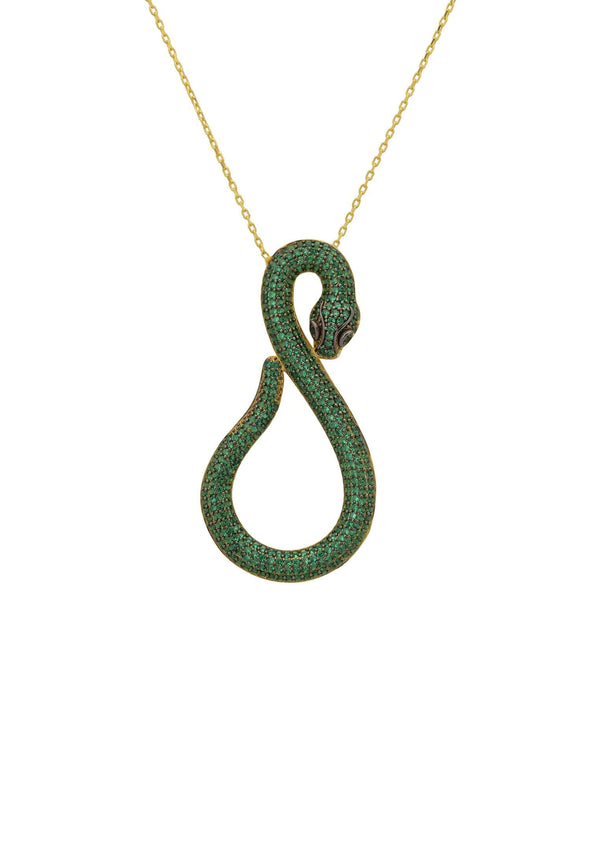 Asp Snake Pendant Necklace Gold Emerald