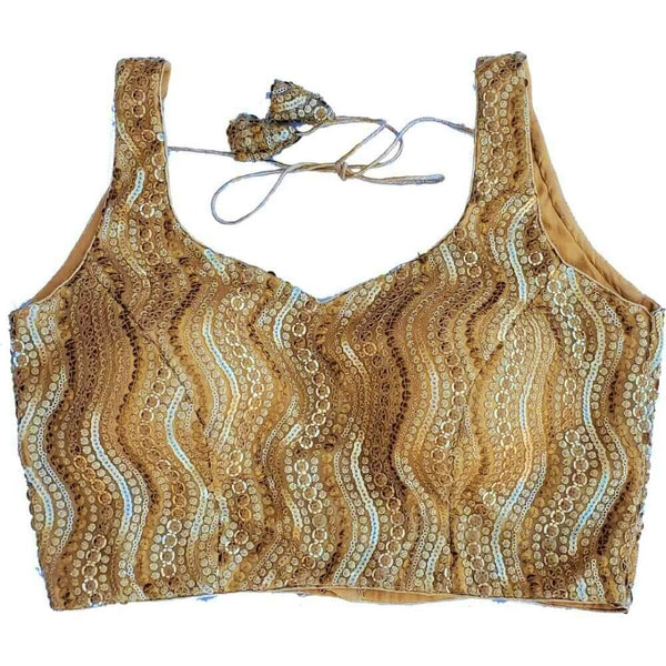 Antique Gold Sleeveless Blouse With Sequin Work