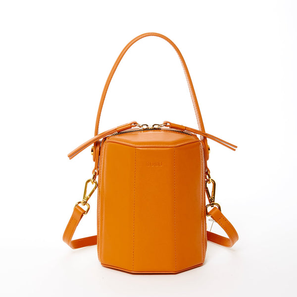 Harper Orange Leather Bucket Bag