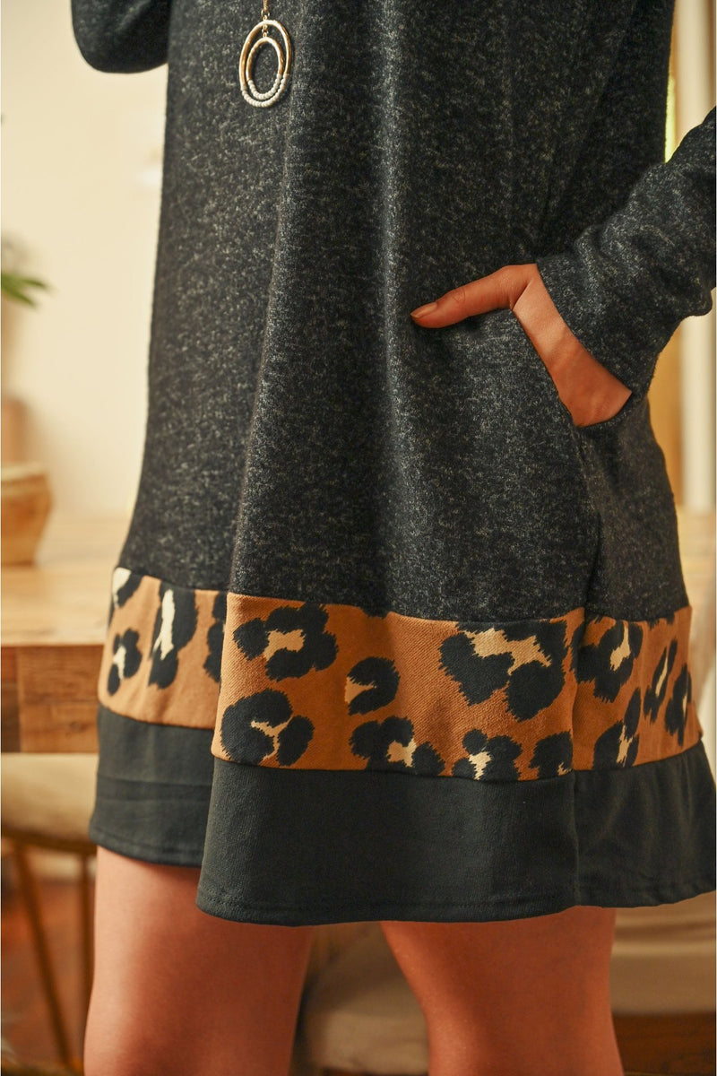 Long Sleeve Leopard Contrast Dress
