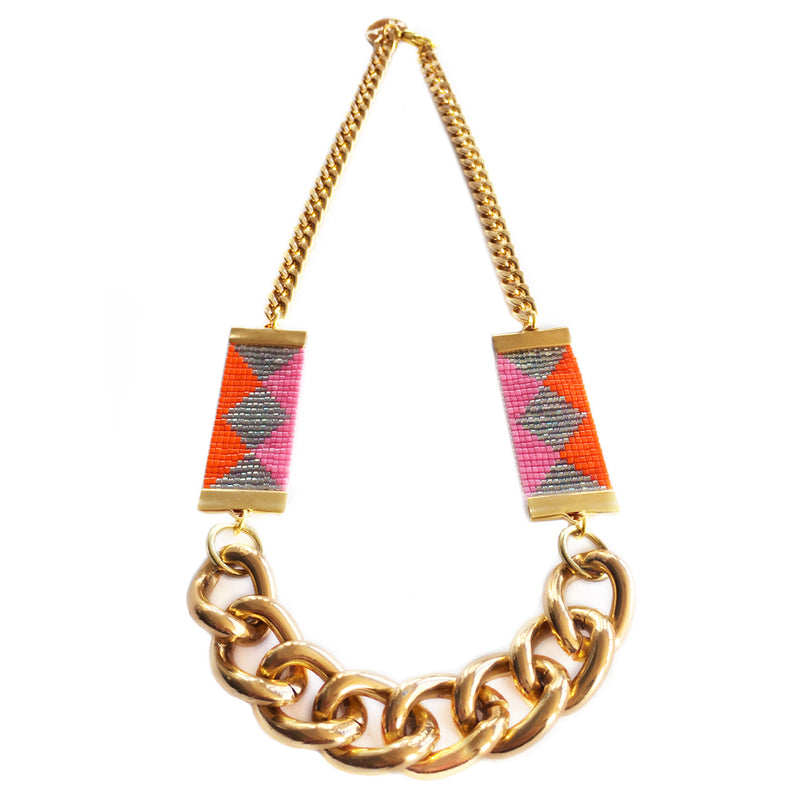 Priestess Woven Beaded Necklace - Pink / Green