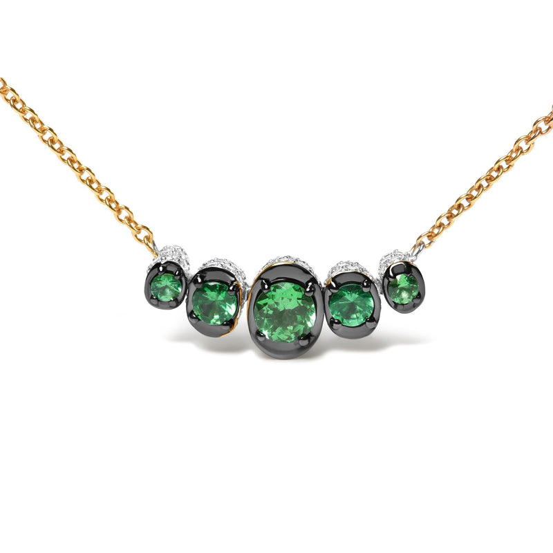 18K Rose Gold 3/4 Cttw Pave Diamonds and Graduated Green Tsavorite Gemstone Curved Bar Choker Necklace (G-H Color, SI1-S