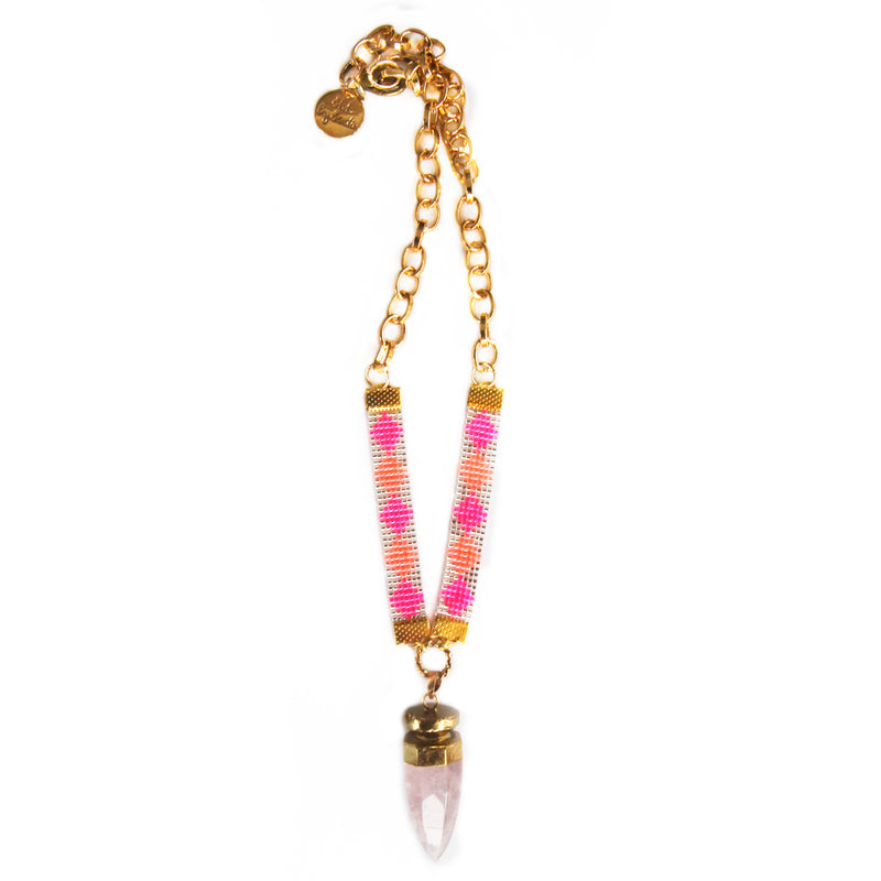 St Tropez Crystal Quartz Necklace - Neon Coral and Pink