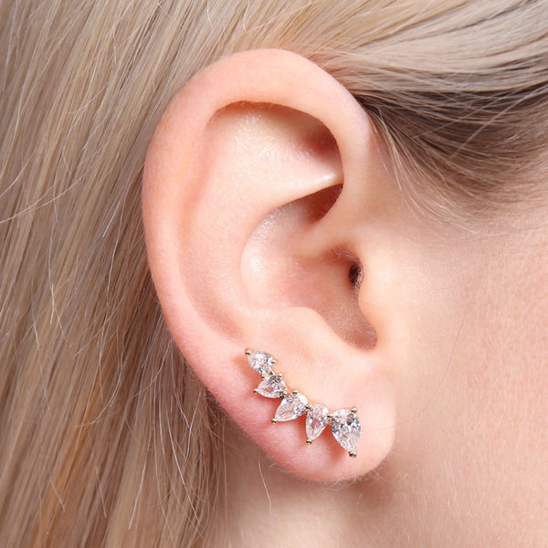 Hde1728 - Teardrop Cubic Zirconia Crawler Earrings