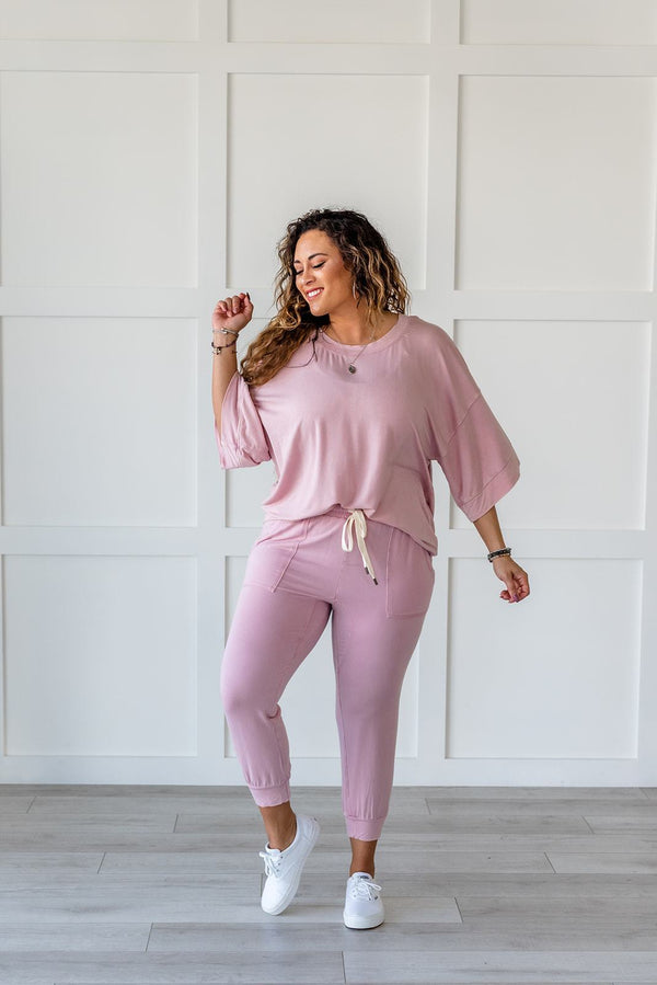 Lazy Weekend French Terry Top- Pink
