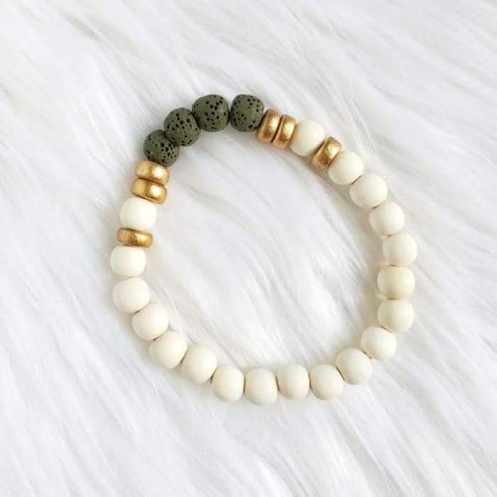 Olive Green & White Lava Stone Bracelet