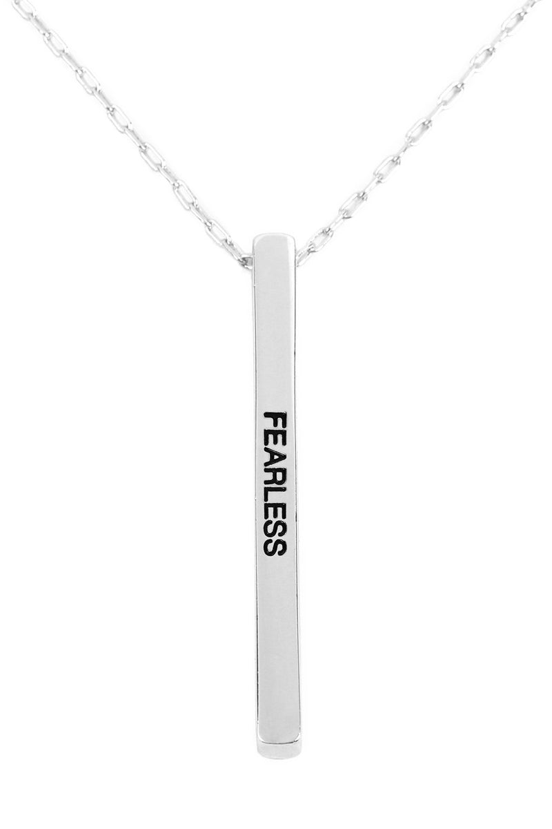 "Fearless" Metal Bar Pendant Chain Necklace