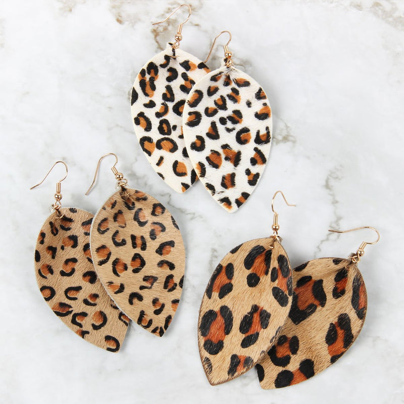Hde2206 - Leopard Leather Drop Earrings