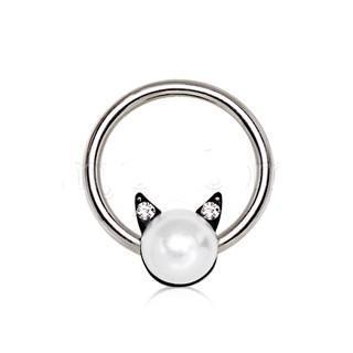 316L Stainless Steel Pearl Cat Snap-In Captive Bead Ring / Septum Ring