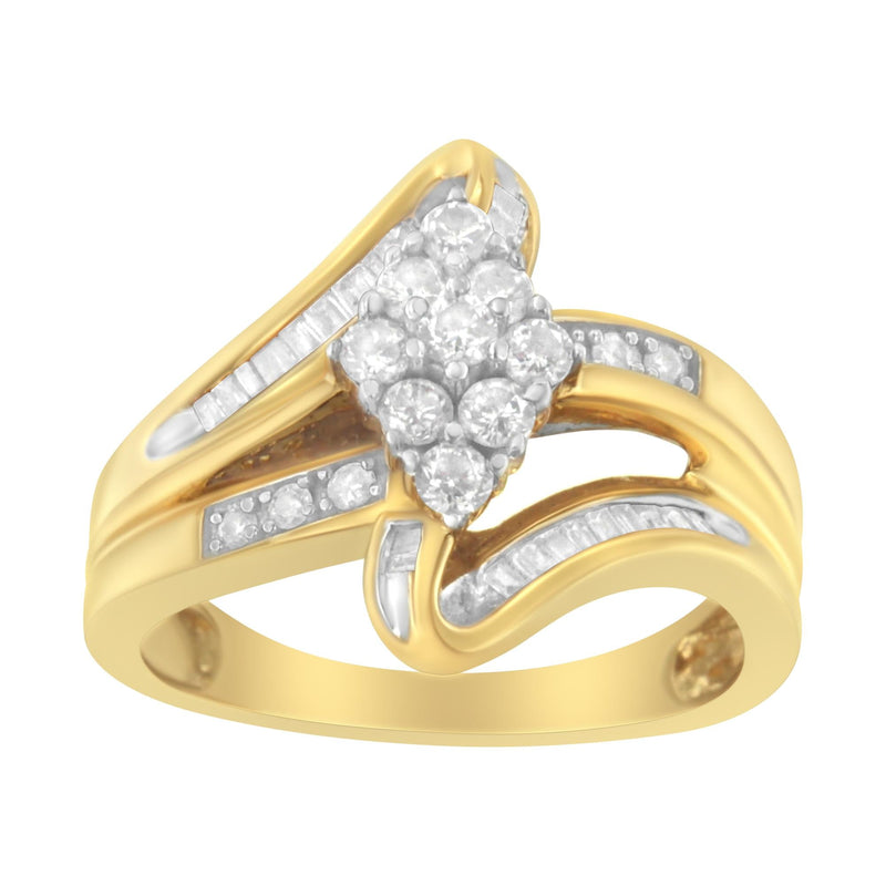 10K Yellow Gold 1/2 Cttw Diamond Cluster Cocktail Ring (J-K Clarity, I1-I2 Color) - Size 6