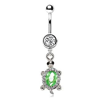 316L Stainless Steel Dazzling Green Turtle Dangle Navel Ring
