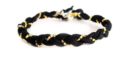 Black Braided Suede Crystal Choker. Braided Vegan Suede With 18K Gold Plated Swarovski Crystals Chain and Silver Plated
