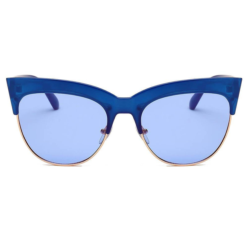 HENRIETTA | S2062 - Women Half Frame Round Cat Eye Sunglasses