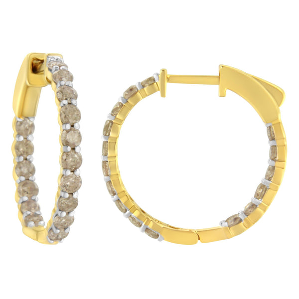 10K Yellow Gold Plated Sterling Silver Diamond Hoop Earrings (2 Cttw, K-L Color, I2-I3 Clarity)