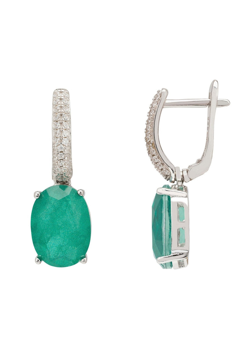 Alexandra Oval Drop Earrings Silver Colombian Emerald