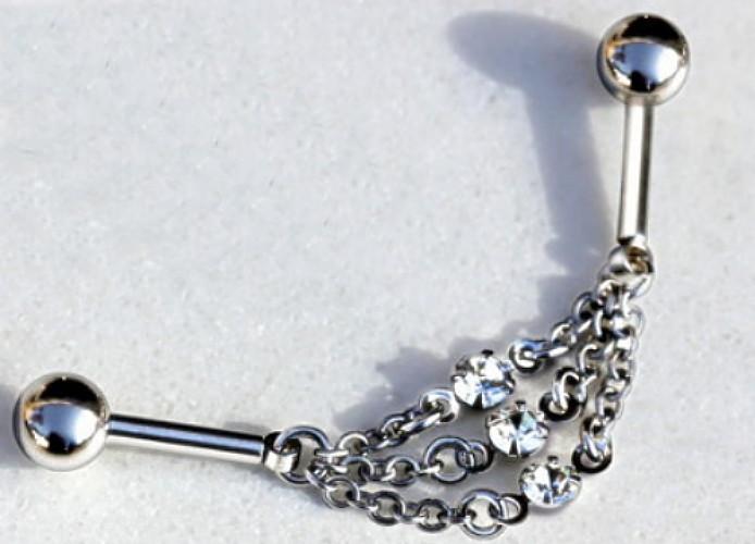 316L Stainless Steel Jeweled Triple Chain Industrial Barbell