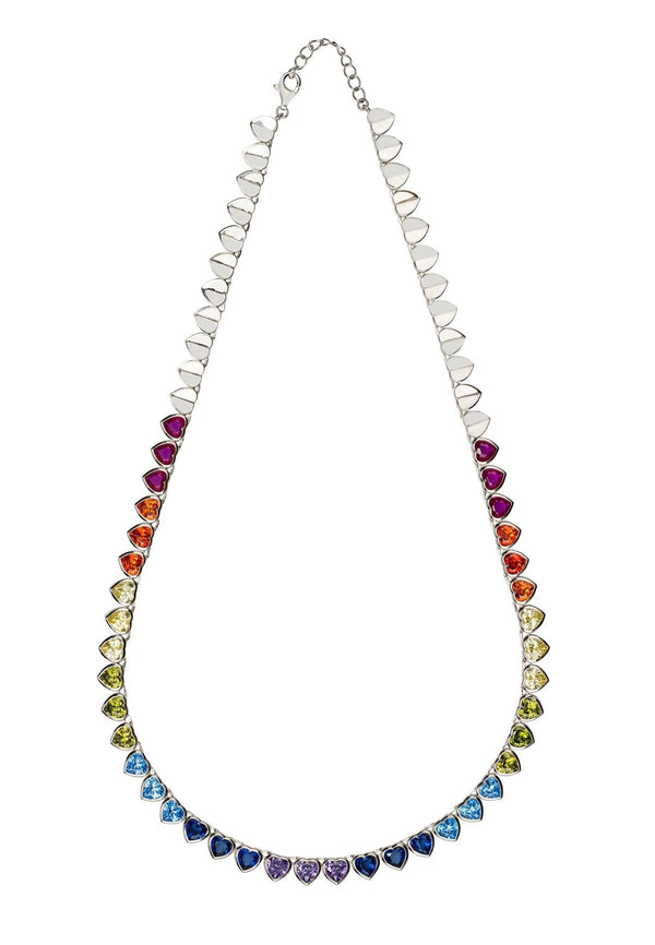 Heart Garland Rainbow Gemstone Necklace Silver