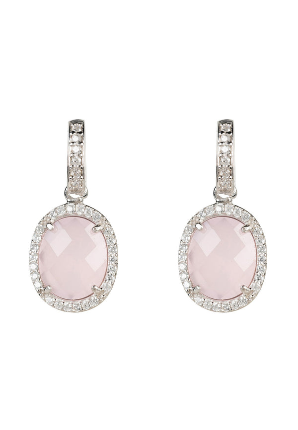 Beatrice Oval Gemstone Drop Earrings Silver Rose Quartz