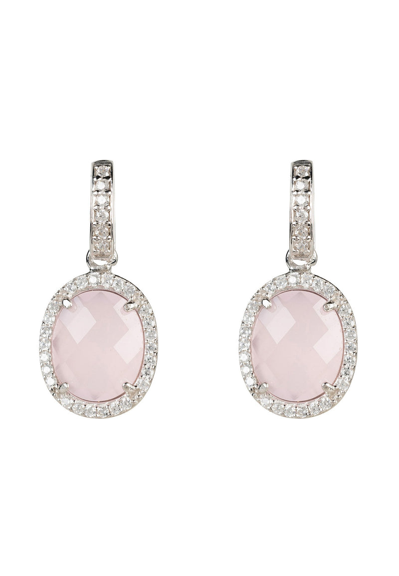 Beatrice Oval Gemstone Drop Earrings Silver Rose Quartz