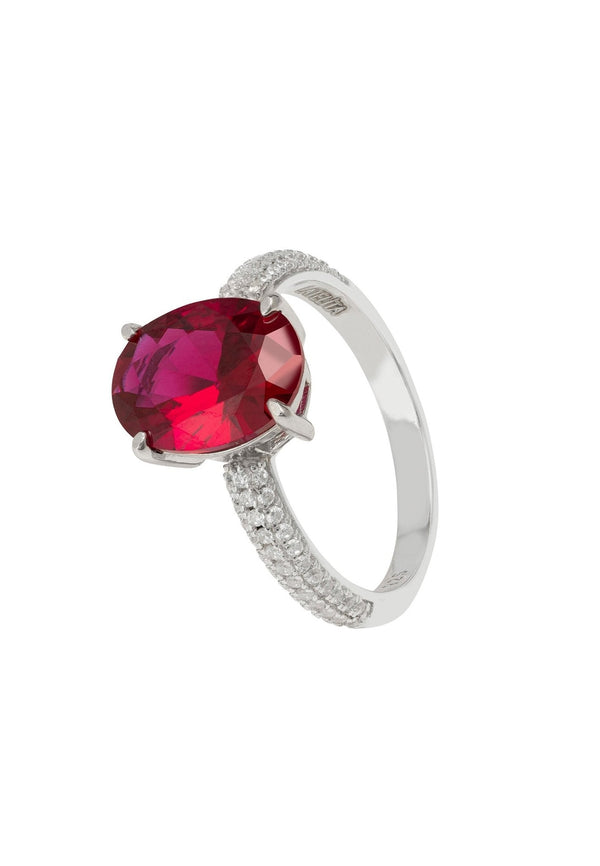 Alexandra Oval Cocktail Ring Ruby Silver