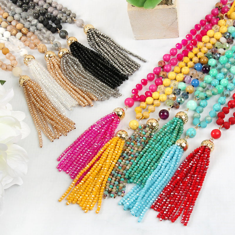 Hdn2237 - Beaded Tassel Pendant Necklace