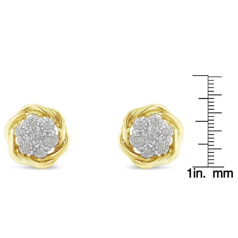 Yellow Gold Plated Sterling Silver Diamond Rose Stud Earrings (0.15 Cttw, I-J Color, I2-I3 Clarity)