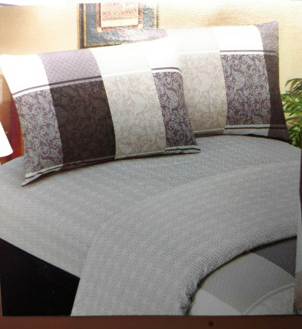 Elegant Jacquard Grey Floral Paisley Linen Fitted & Flat Sheets Set With Pillow Cases Sham Covers (FSFS8222)