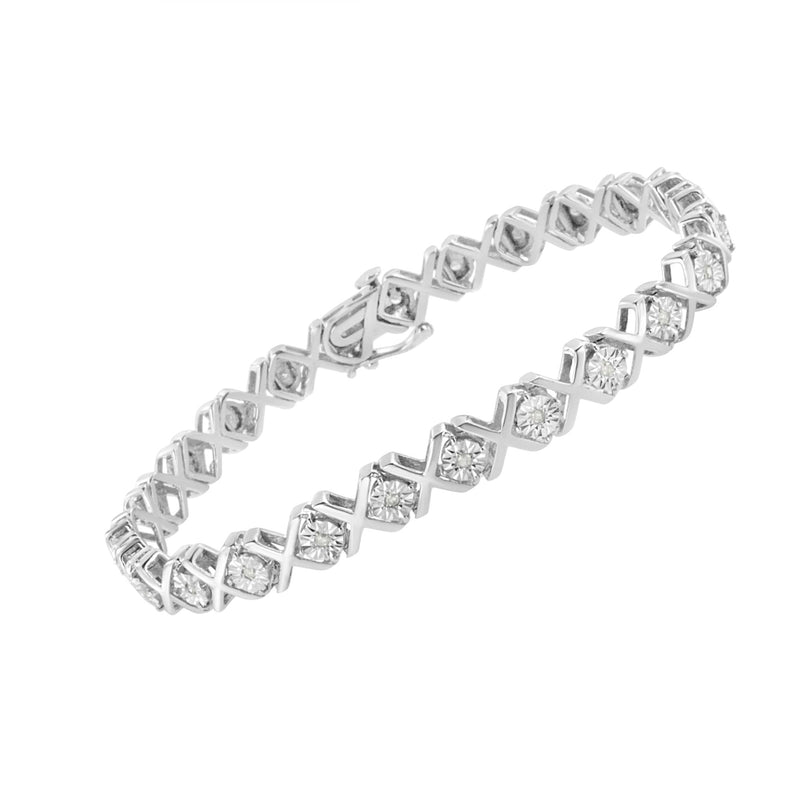 .925 Sterling Silver 1/4 Cttw Miracle Set Diamond "X" Link Bracelet (I-J Color, I3 Clarity) - 7.25"