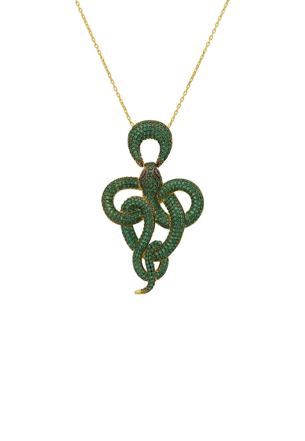 Viper Snake Pendant Necklace Gold Emerald