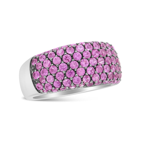 White Gold & Black Rhodium , Pink Sapphire Classic Band Ring - Ring Size 6.5