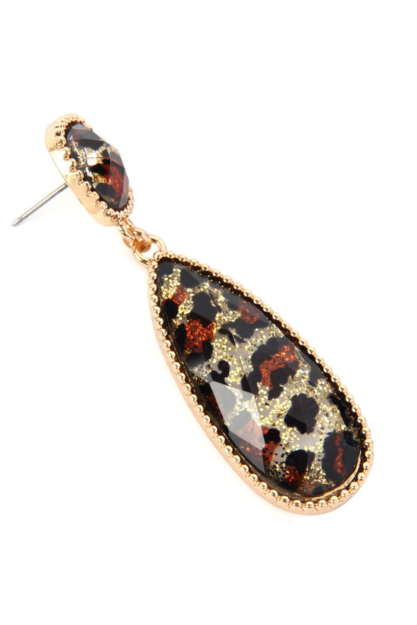 E6905 - Glitter Leopard Post Dangle Drop Earrings