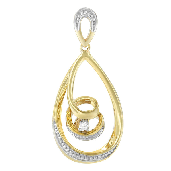 10K Gold Brilliant-Cut Diamond-Accented Open Teardrop Twisted Curl 18" Pendant Necklace (J-K Color, I2-I3 Clarity) - Cho