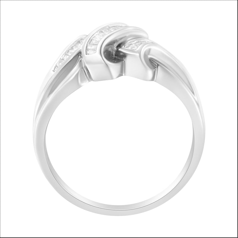 14K White Gold 1/3 Cttw Channel Set Baguette Diamond Bypass Ring Band (H-I Color, SI1-SI2 Clarity) - Ring Size 7