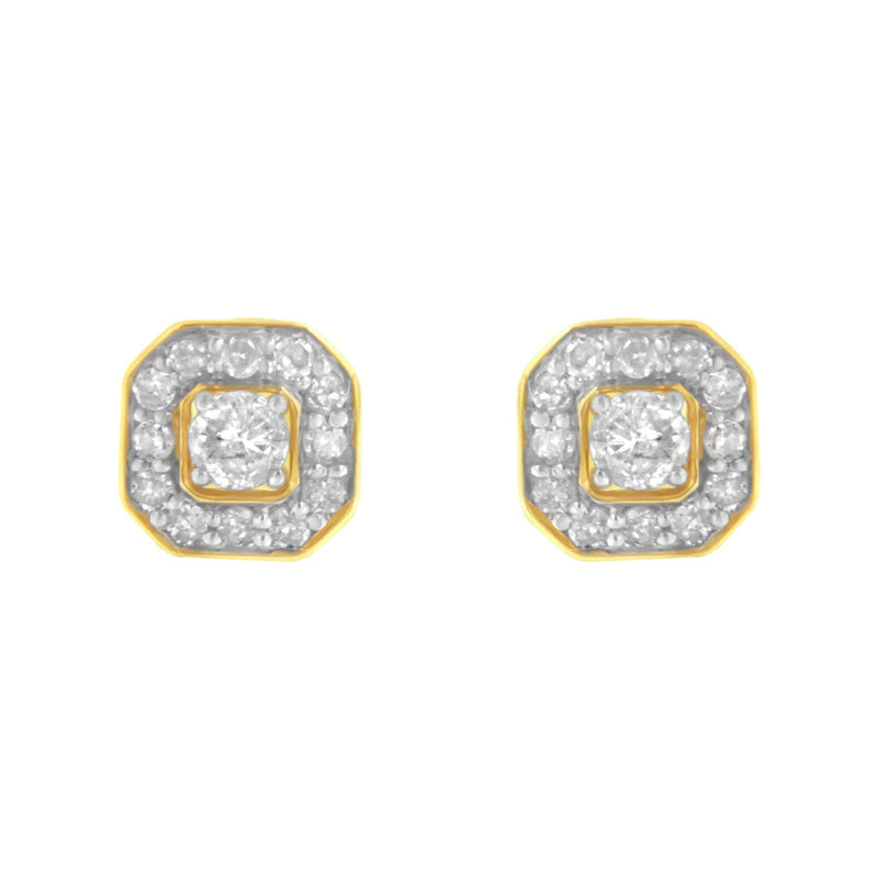 2 Micron 10KT Yellow Gold Plated Sterling Silver Diamond Square Stud Earrings