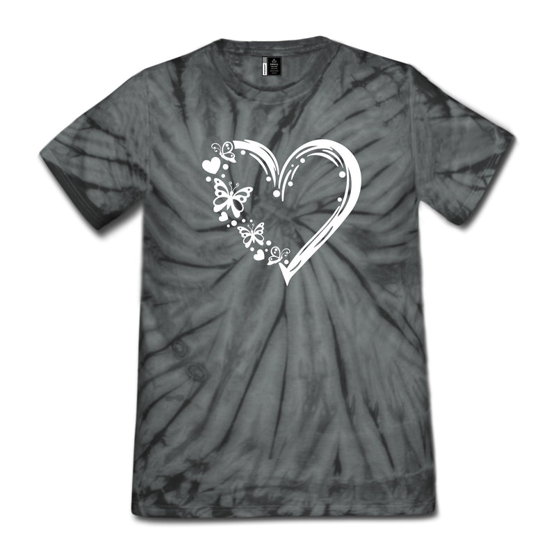 Butterfly Heart Shirt Women Tie Dye Heart Tee Gift for Valentines Day Funny Short Sleeve T-Shirt Black