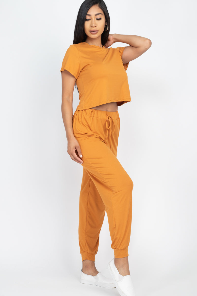 Solid Basic Loose Short Sleeve Top & Pants Set (CAPELLA)